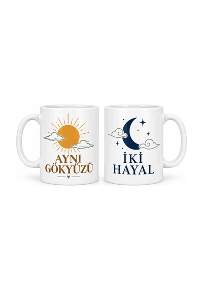 Bezos Aynı Gökyüzü İki Hayal 2'li Porselen Kupa Seti - Model 313 Dfnbez