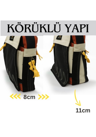 Cappadocia Vintage 4009 Omuz Postacı Siyah Krem 15.6 Laptop Çanta Siyah - Altın