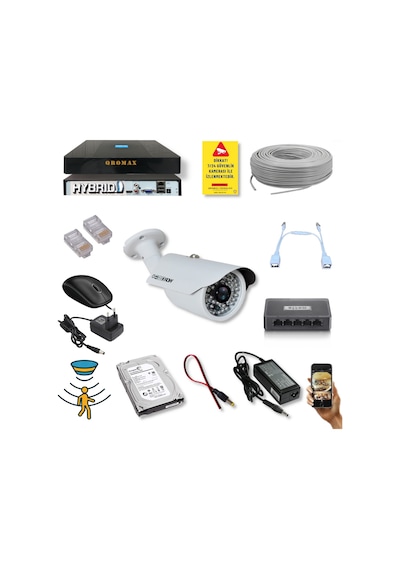 1 Kameralı Set - 5 Mp 1940p Sensör 6 Megapiksel Sony Lens Metal Kasa Ip Güvenlik Kamerası Seti