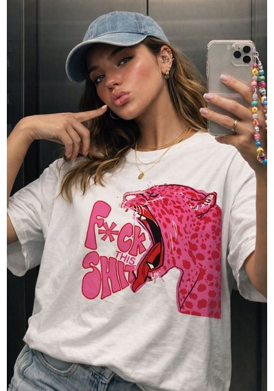 Yolo Street Fck This Baskılı Oversize Beyaz Tişört Y2k Kadın Streetwear T-shirt Beyaz