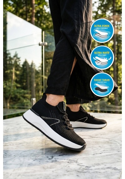 Ayakmod Siyah Anorak Hafif Bağcıklı Kadın Casual Ayakkabı 2058 G
