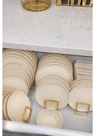 9 Bölmeli Gold Tabaklık Ve Tabak Düzenleyici Mini Bulaşıklık - Gold Dolap İçi Çay Kahve Tablası Düzenleyici