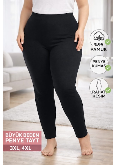 Büyük Beden Ağlı Penye Tayt Extra Büyük Beden , Rahat Kalıp,yüksek Bel. SiYAH