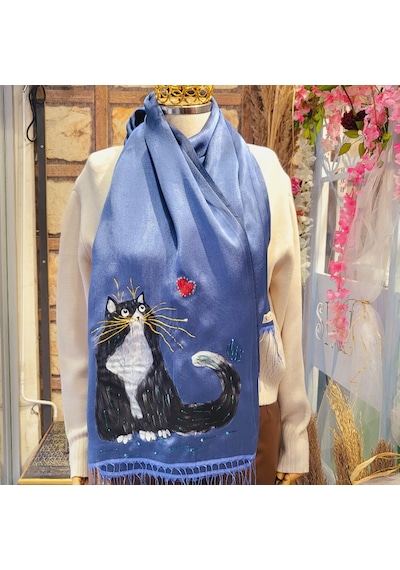 Shules Collection Mavi Şal Da Plotonik Kedi