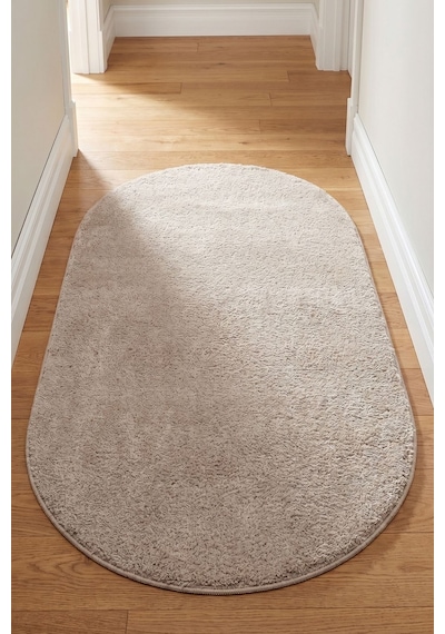 Oval Mabel Bej Yumuşak Tuşeli Halı 10 Farklı Renk Seçeneği Kaymaz Taban Yıkanabilir Modern