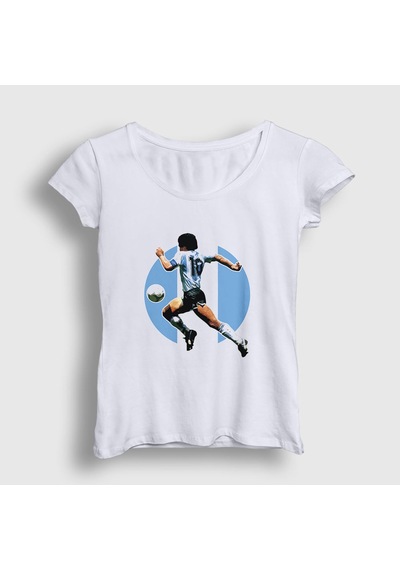 Presmono Kadın Futbol Run Maradona T-shirt Beyaz