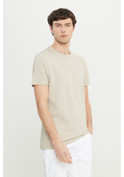 AC&Co / Altınyıldız Classics Erkek Bej Pamuklu Slim Fit Dar Kesim Bisiklet Yaka Esnek Tişört Bej