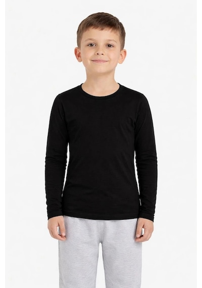 Erkek Çocuk Basic Uzun Kollu Tişört Okul Günlük Rahat T-shirt - Siyah