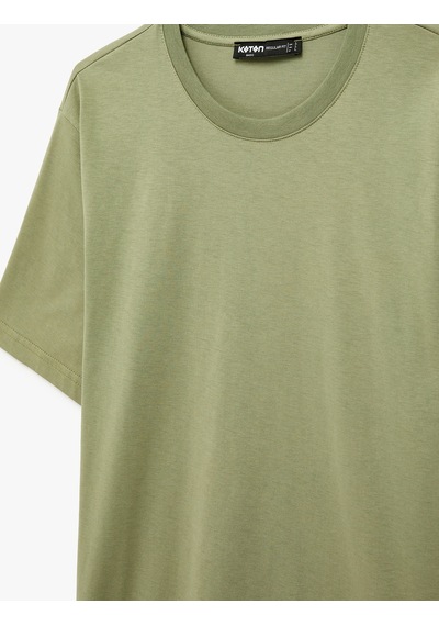 Koton Regular Fit Kısa Kollu Bisiklet Yaka Pamuklu Basic Tişört Haki 6sam10332mk