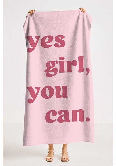 Motivasyon Yazılı Yes You Can Pembe Plaj Havlusu - Minimalist Tipografik Banyo Sahil Örtüsü Mat Kabuğu