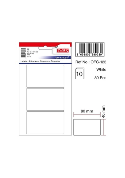 Tanex Ofis Etiketi Poşetli 48x80 MM Beyaz Ofis Etiketi 10 Yaprak 10 Lu Paket