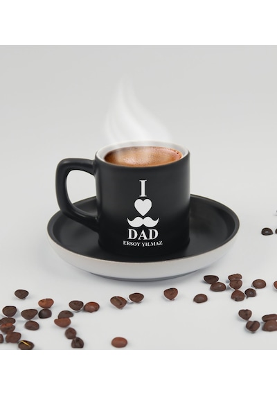 Bk Gift Kişiye Özel İsimli Baba Temalı Siyah Türk Kahvesi Fincanı&metal Kalem&çakmak&kartlık Cüzdan Hediye Seti, Sevgiliye Hediye-1, Babaya Hediye, Ba
