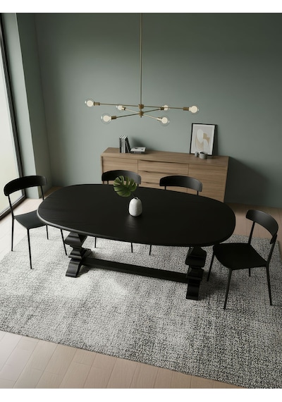 Orleans Fransız Still Oval Ahşap Yemek Masası 90x180 Siyah