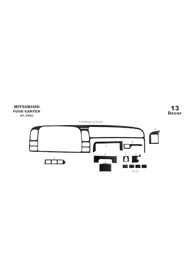 Mitsubishi Fuso Center Torpido Kaplama 1996-2004 13 Parça Siyah Karbon