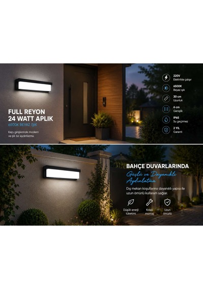 Elektrikle Çalışır, 24 Watt 6500 Kelvin Beyaz Işık İç Ve Dış Mekan Kapı Girişi Bahçe Duvar Led Aplik Beyaz - Siyah