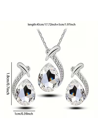 Yeni Collections Damla Taşlı, Trend Zirkon Taş İşlemelitakı Seti Kolye Küpe , Yeni Yıl, Beyaz