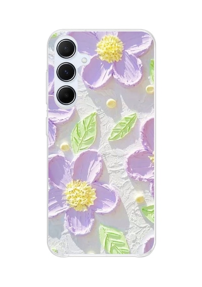 Samsung Galaxy A55 Uyumlu Mor Papatyalar Sulu Boya Baskılı Silikon Kılıf