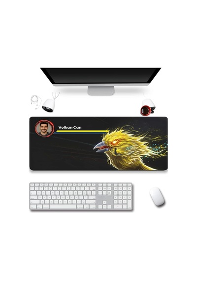 Sonictouch Kişiye İsme Özel Kanarya Figürlü Sarı Lacivert Fotoğraflı Xxl Dikişsiz Gamer Klavye Mouse Mousepad