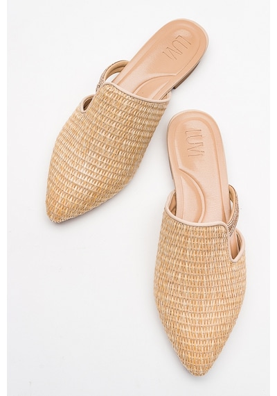 Luvishoes Pesa Krem Hasır Taşlı Kadın Terlik Krem