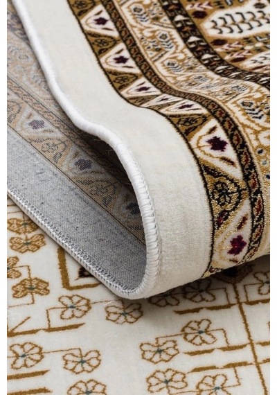 Eko Halı Sateen Afghan 03 Beige Premium Yıkanabilir Afgan Desenli Kaymaz Taban İnce Dokuma Halı Bej