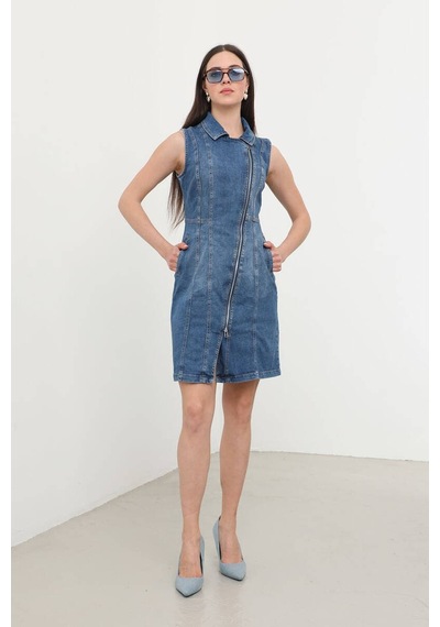 Banny Jeans Kadın Fermuarlı Jean Elbise Mavi