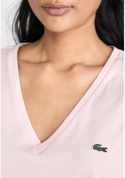 Lacoste Kadın V Yaka T-shirt Classic Logo Nakış Pembe