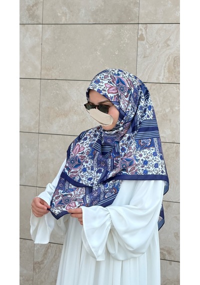 Qalortex Scarf Pamuklu Piraye Desen Eşarp - Morcivert Morcivent