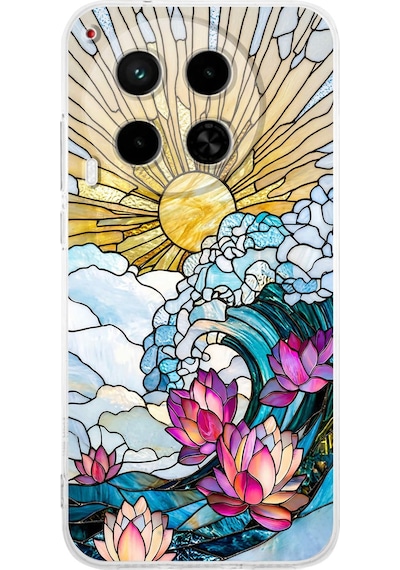 Printify Tecno Camon 30 5g İle Uyumlu Vitray Okyanus Sabahı Tasarımlı Şeffaf Silikon Kılıf Şeffaf