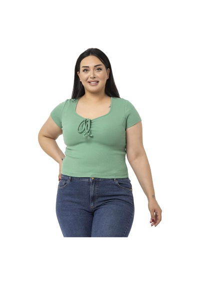 Disentis Büyük Beden Yarım Kollu Göğüste Bağcık Detaylı Kaşkorse Yeşil Body-yeşil Yeşil