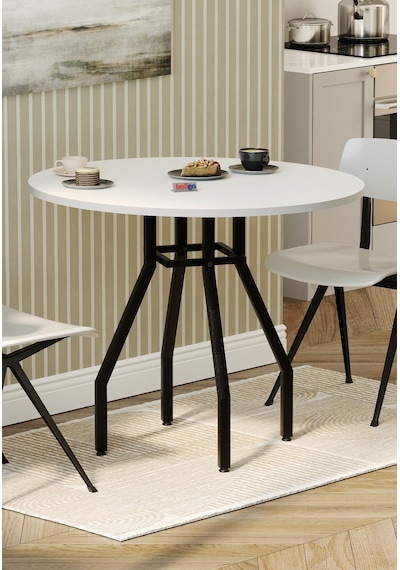 Bofigo Yuvarlak Yemek Masası 80 Cm Mutfak Masası Balkon Masası Roma Beyaz Beyaz
