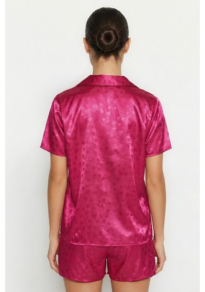 Rosé Heart Saten Şortlu Pijama Takımı Pembe