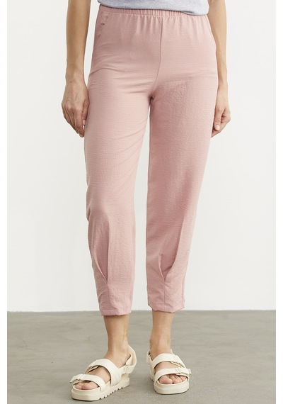 Paça Büzgü Detaylı Krep Pantolon - Pembe 001