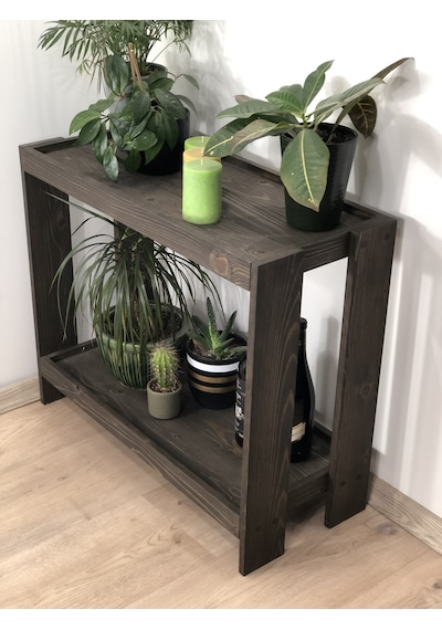 O&A WOOD 2 Katlı Doğal Ahşap Çiçeklik, Ceviz Masif Saksı Standı Ceviz