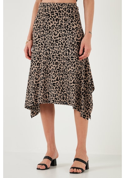 Lela Desenli Volanlı Midi Boy Bayan Etek 5869010 Leopar