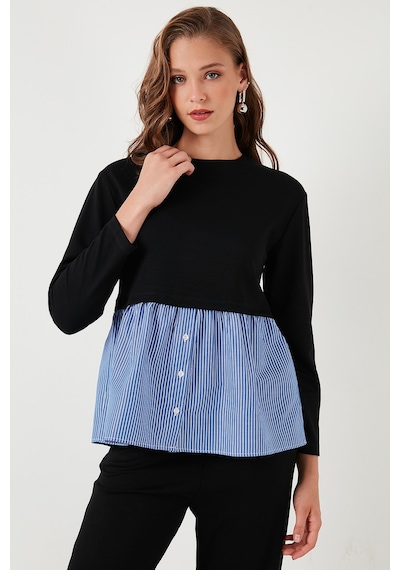 Lela Bisiklet Yaka Gömlekli  Oversize Fit Oysho Kumaş Bayan Sweat 5865880 Siyah