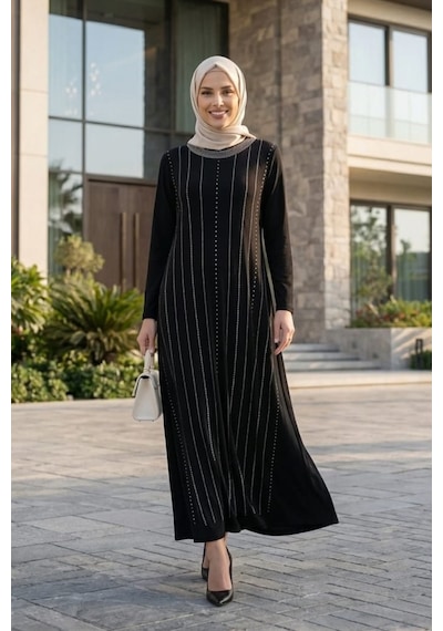 Hb Harma Time Butik Kadın Siyah Kristal Kumaş Taş Detaylı Uzun Tesettür Elbise Hb Harma Time Butik Kadın Siyah Kristal Kumaş Taş Detaylı Uzun Tesettür Elbise