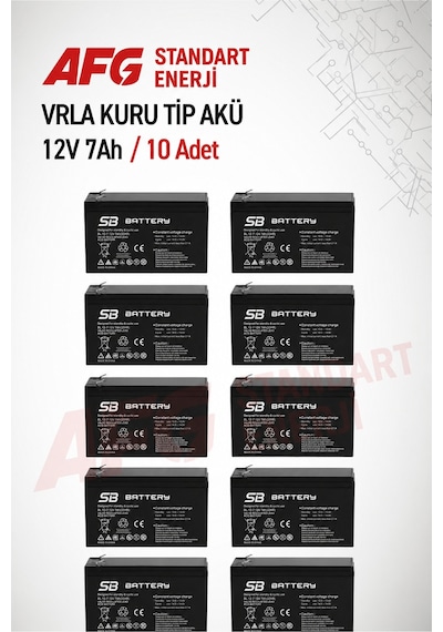 10 Adet Sb Battery 12v 7ah Bakımsız Kuru Akü