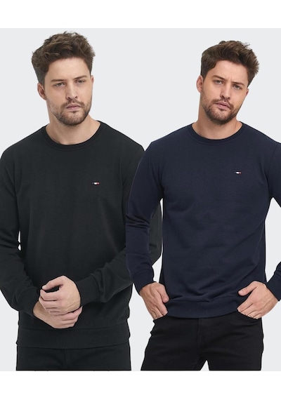 Metalic Erkek Siyah-antrasit Bisiklet Yaka Nakış Detaylı Regular Fit 2'li Sweatshirt Mmtlce70-2 001