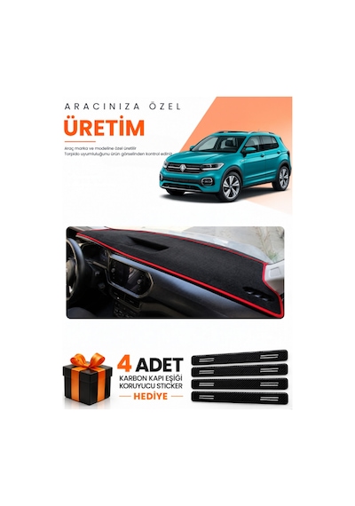 Volkswagen T-cross 2021-2023 Uyumlu Torpido Koruma Örtüsü Oto Kılıfı - Siyah Kırmızı