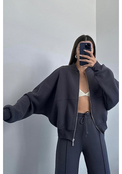 Dip Moda Kadın Pamuklu Kışlık Sweat Pantlon Eşofman Takımı Dpgts018 Antrasit