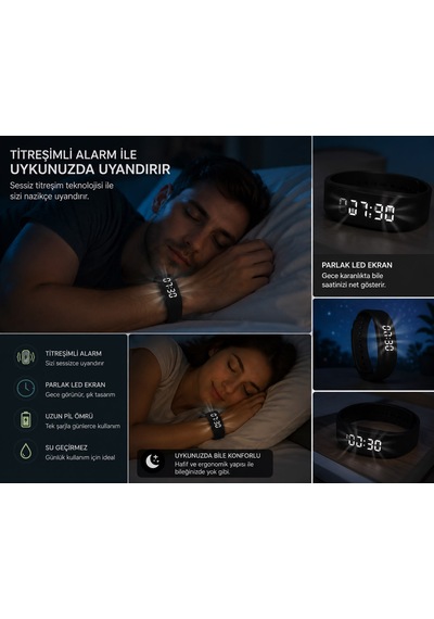 Siyah Led Ekranlı Akıllı - Titreşimli Ve Alarm Özellikli Adımsayar