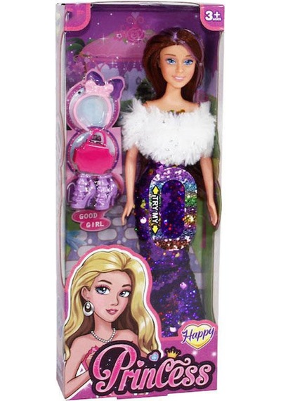 Happy Princess Renk Değiştiren Pullu Elbiseli Oyuncak Bebek - 30 Cm - Aksesuarlı Modaya Uygun Bebek Mor