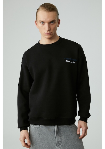 Grımelange LAZYNESS Erkek Yuvarlak Yaka 3 İplik Siyah Sweatshirt
