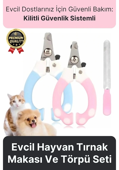 Premium Çelik Uçlu Güvenlik Kelepçeli Kilitli Kedi Köpek Evcil Hayvan Tırnak Makası Ve Törpü Seti
