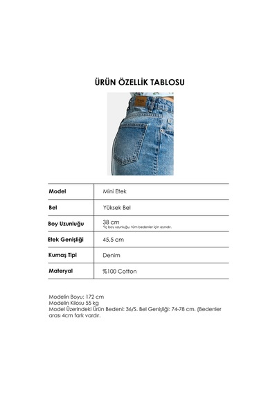 Kadın Tint Kot Rengi 2s6-3 Mini Boy Yandan Düğmeli Denim Etek