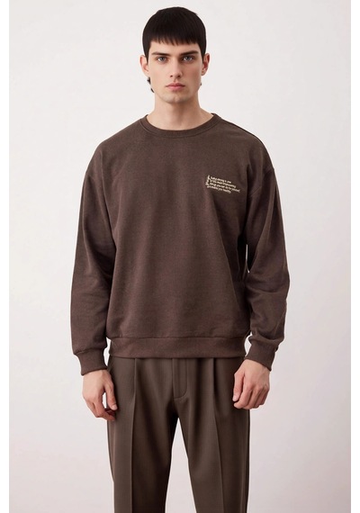 Benerly Erkek Bisiklet Yaka Düşük Kol Uzun Kol Sweatshirt Fonksiyonel Day Kahverengi