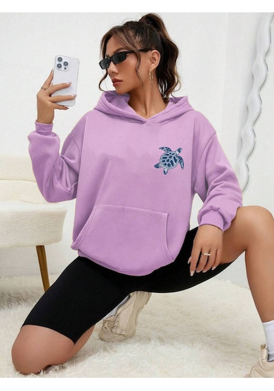 Uyguntarz Unisex The Ocean İs Calling Baskılı Tasarım Oversize Sweatshirt Lila