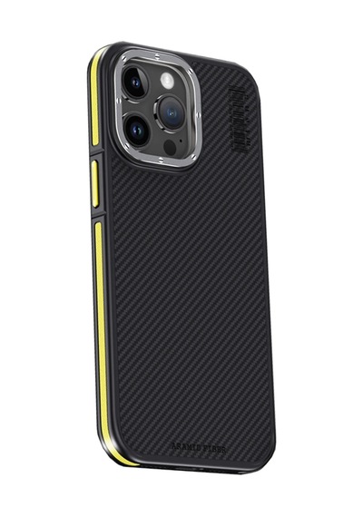Cosmotex Joko İphone 15 Pro Max Kılıf Aramid 600d Kevlar Karbon Fiber Magsafe Kapak - Sarı