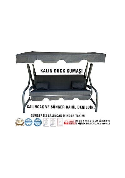 Lüks Duck Vip Salıncak Minder Seti 3 Kişilik Süngersiz Tenteli-siyah-salıncak Minder Seti Siyah