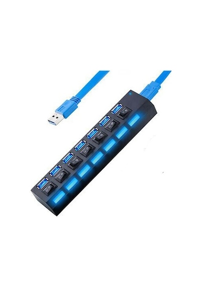 7 Port Usb 3.0 Çoklayıcı Hub Anahtarlı Işıklı On Off Chipli Model (533632142)